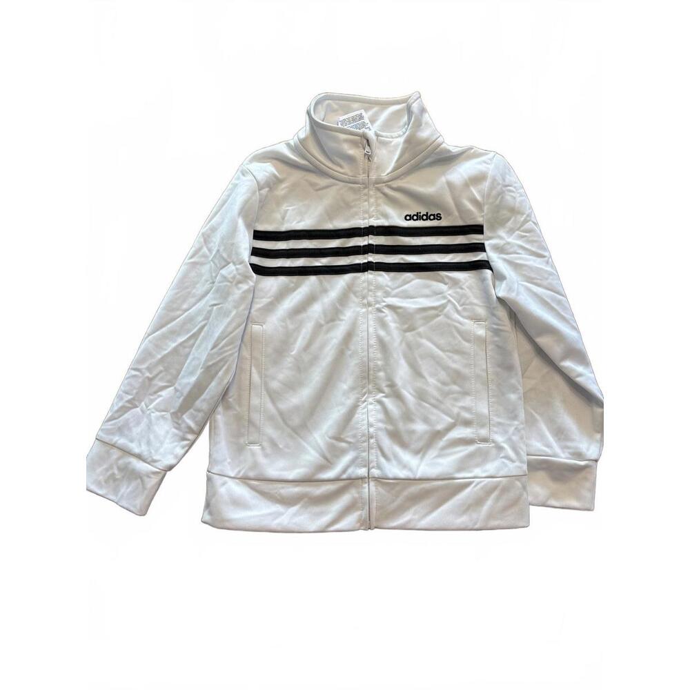 New Adidas White Track Jacket with Black Stripes Size 4 Boys Girls Toddler Kids